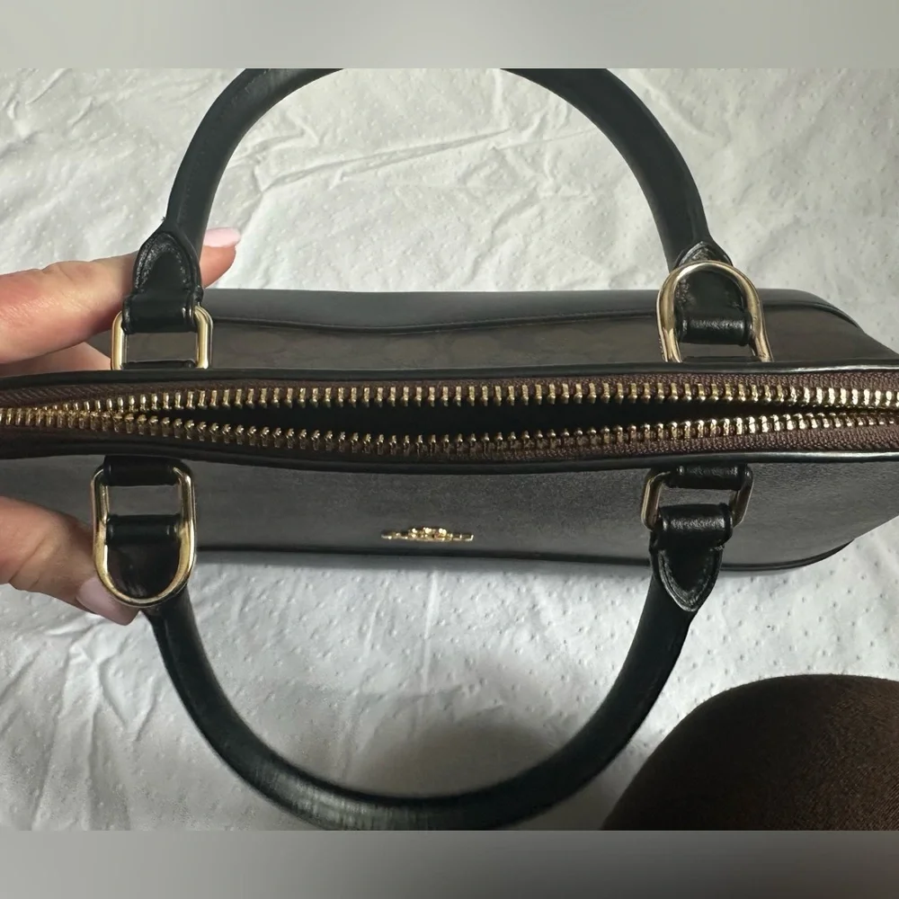 Coach F27584 Signature Dome Satchel Brown Black Gold Hardware - Picture 9 of 10